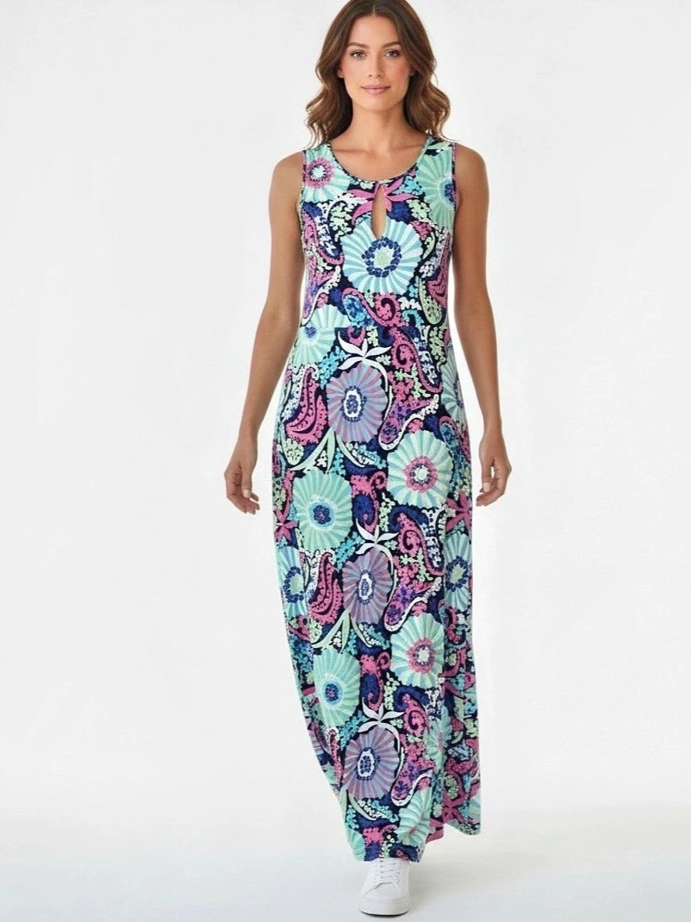 Talbots Floral Maxi Dress in Blue & Pink Size Large